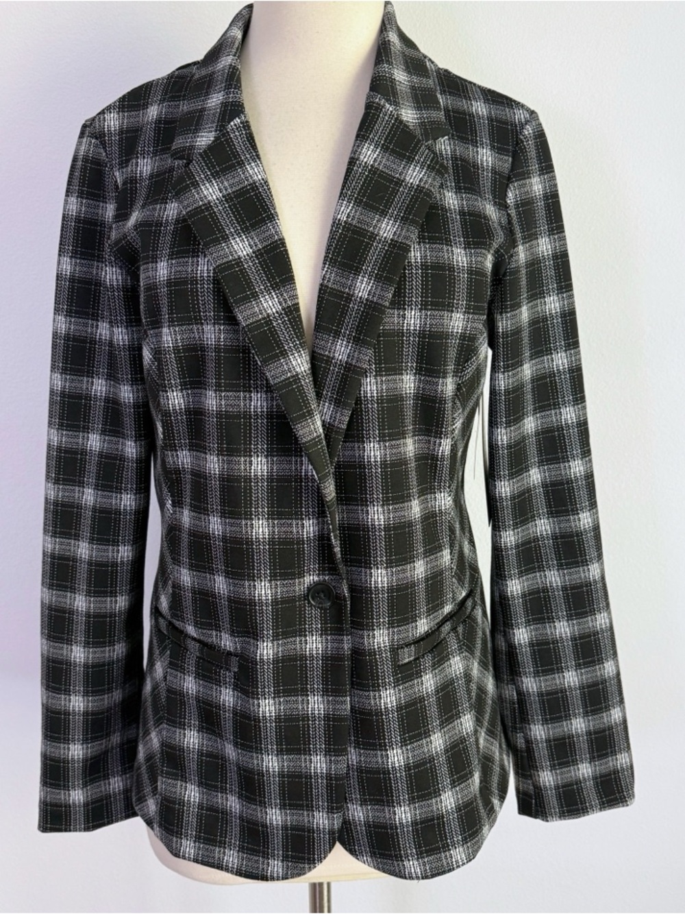 NWT Liverpool Black Plaid Single Button Blazer Women’s M 8/10 - Picture 4 of 12